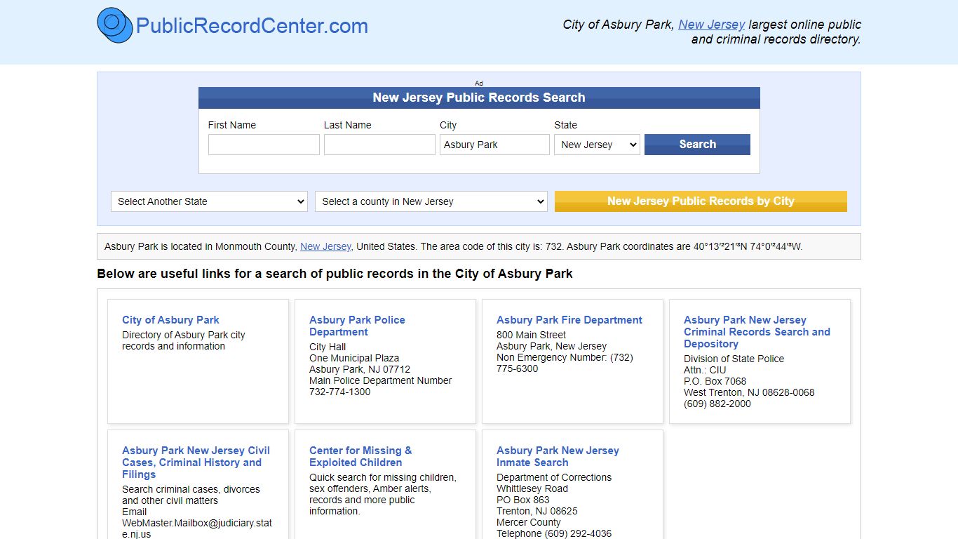 Asbury Park New Jersey Public Records and Criminal Background Check