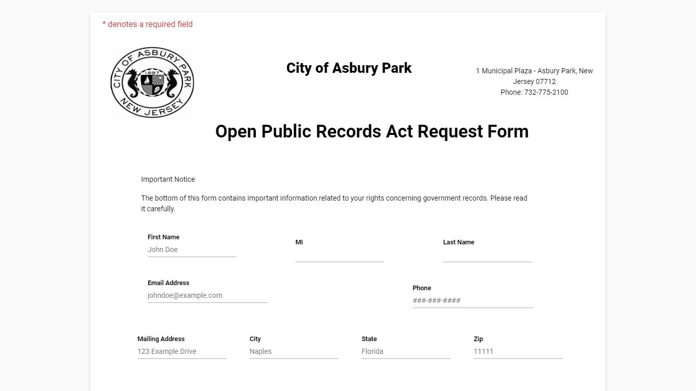 Open Public Records Act Request Form - JustFOIA